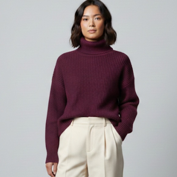 Ann Taylor Sweaters - Ann Taylor Oversized Ribbed Mock Neck Cashmere Sweater Boxy Chunky Knit Medium